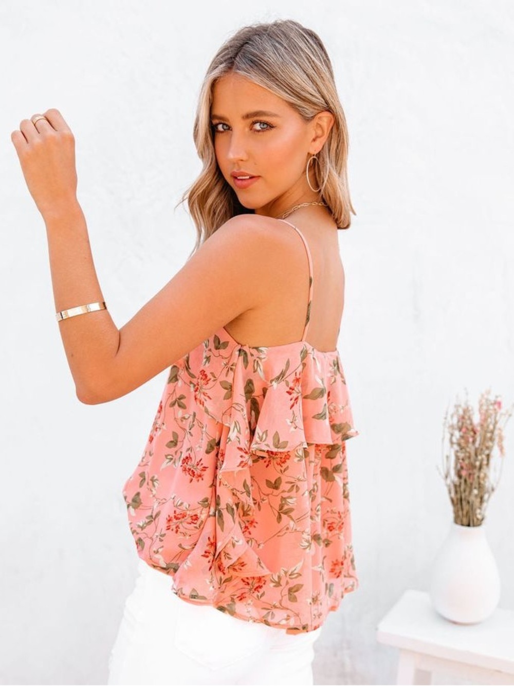 Endless Rose Size M‎ Floral Cold-Shoulder Ruffle Top